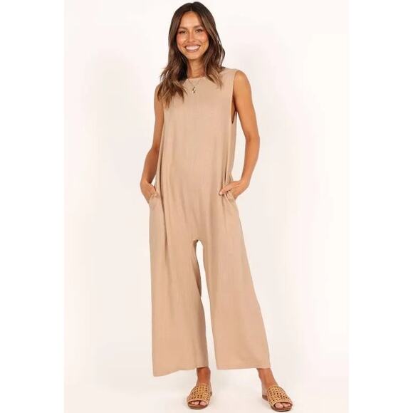 Petal & Pup Yardlee Sleeveless Jumpsuit NEW Mocha Tan Sz 12 Linen Boho Lagenlook - Picture 1 of 12